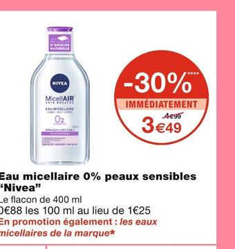 Monoprix Nivea eau micellaire 0% peaux sensibles offre