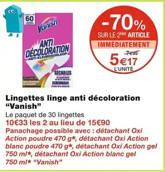 Monoprix Vanish lingettes linge anti décoloration offre