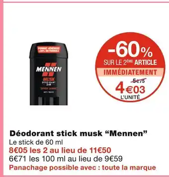 Monoprix Mennen déodorant stick musk offre