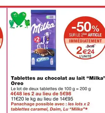 Monoprix Milka tablettes au chocolat au lait offre