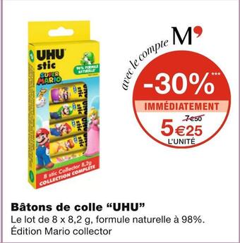 Monoprix Uhu bâtons de colle offre