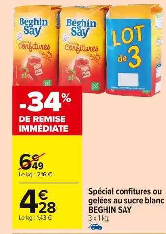 Carrefour Market Beghin say spécial confitures ou gelées au sucre blanc offre