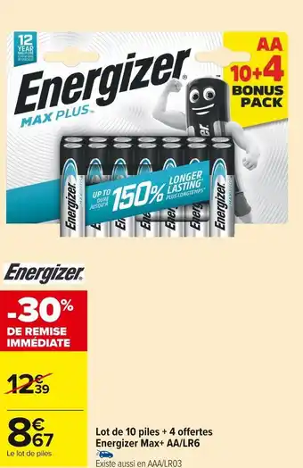 Carrefour Market Energizer lot de 10 piles + 4 offertes max+ aa/lr6 offre