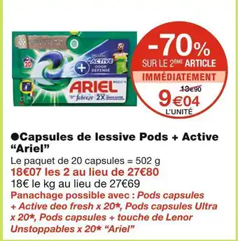 Monoprix Ariel capsules de lessive pods + active offre