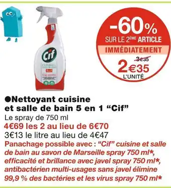 Monoprix Cif nettoyant cuisine et salle de bain 5 en 1 offre