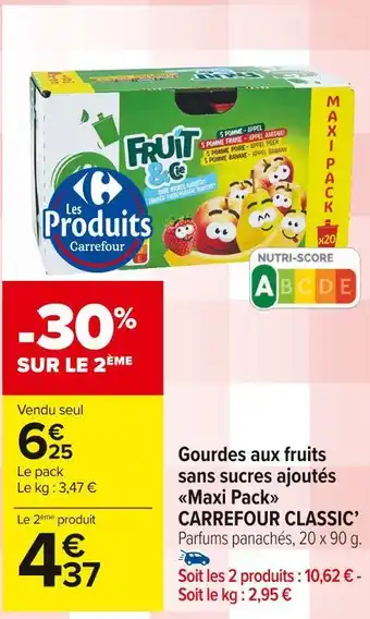 Carrefour Market Carrefour classic’ gourdes aux fruits sans sucres ajoutés maxi pack offre