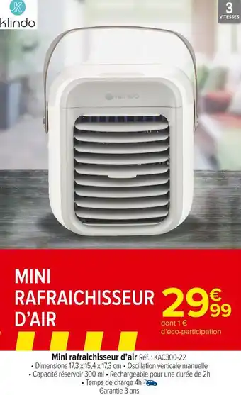 Carrefour Market Klindo mini rafraichisseur d’air offre