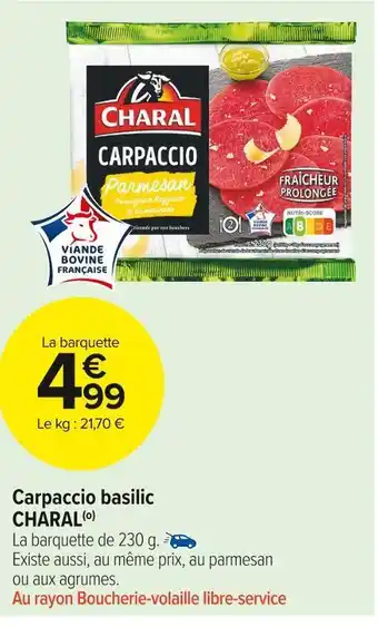Carrefour Market Charal carpaccio basilic offre