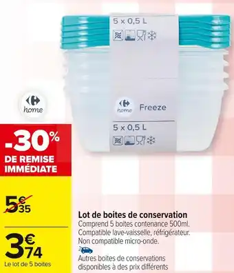 Carrefour Market Lot de boites de conservation offre
