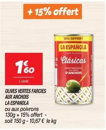 Netto Olives vertes farcies aux anchois la espanola offre