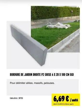 L'entrepôt du bricolage Bordure de jardin droite p2 grise 6 x 28 x 100 cm ggi offre