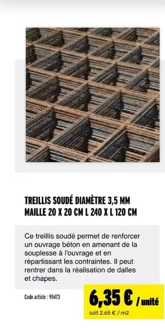 Treillis soudé diamètre 3,5 mm maille 20 x 20 cm l 240 x l 120 cm