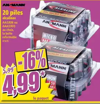 Norma 20 piles alcalines offre