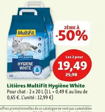 Maxi Zoo Litières MultiFit Hygiène White Pour chat - 2 x 20 L (1 L = 0,49 € au lieu de 0,65 €. L'unité : 12,99 €) offre