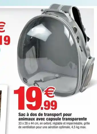 Bazarland Sac àq dos de transport pour animaux avec capsule transparente offre