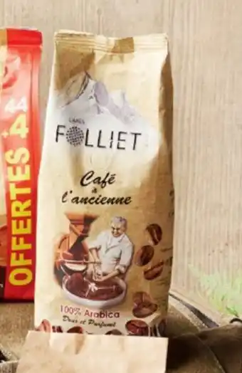 Super U CAFE EN GRAIN A L'ANCIENNE CAFES FOLLIET Le paquet de 500 g Le kg: 14,40 € offre
