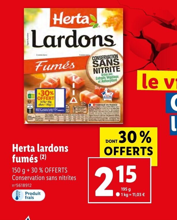 Promo Herta Lardons chez Lidl