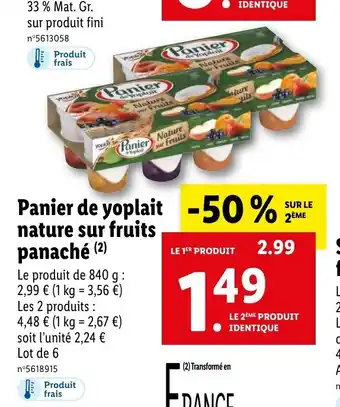 Lidl Panier de yoplait nature sur fruits panaché offre