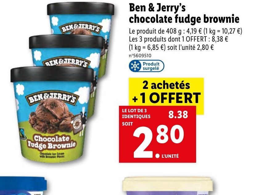 Promo Ben & Jerry's chocolate fudge brownie chez Lidl