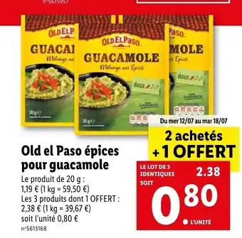 Lidl Old el Paso épices pour guacamole offre