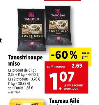 Lidl Tanoshi soupe miso offre