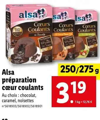 Lidl Alsa préparation cœur coulants Au choix: chocolat, caramel, noisettes n°5618903/5618902/5618901 offre