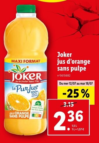 Lidl Joker jus d'orange sans pulpe offre