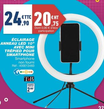 Bureau Vallée ÉCLAIRAGE ANNEAU LED 10” AVEC MINI TRÉPIED POUR SMARTPHONE offre