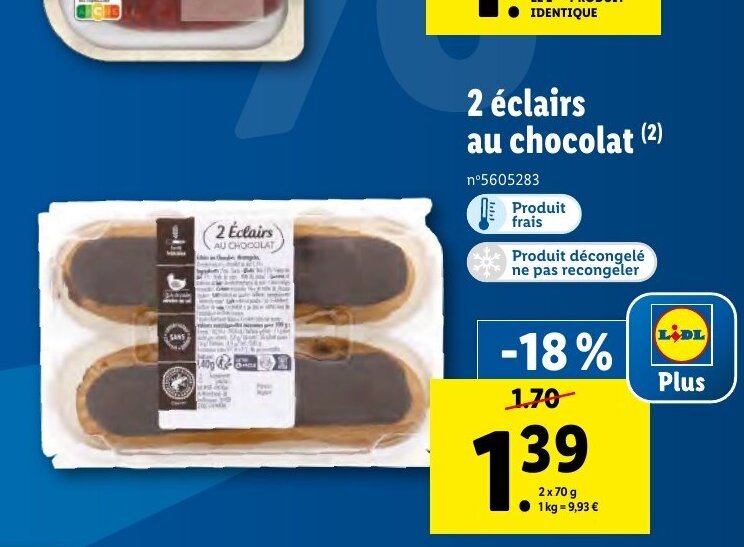 Promo 2 éclairs au chocolat (2) chez Lidl