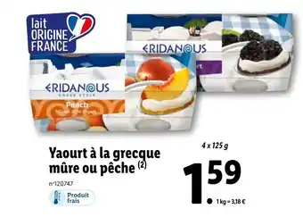 Lidl Yaourt à la grecque mûre ou pêche (²) offre