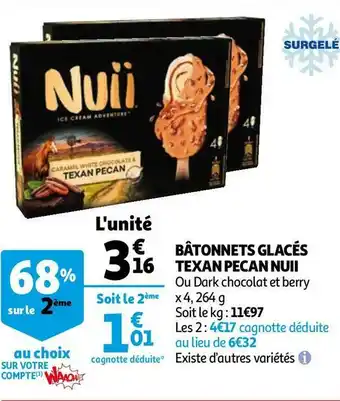 Auchan BÂTONNETS GLACÉS TEXAN PECAN offre