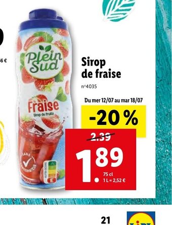 Lidl Sirop de fruits offre