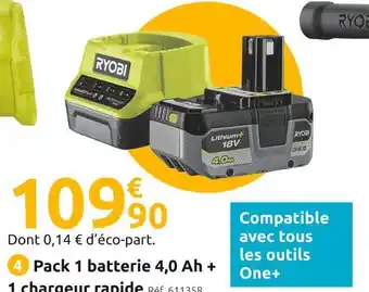 Mr Bricolage Ryobi one+ pack 1 batterie 4,0 ah + 1 chargeur rapide rc18120-140x offre