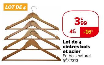 Weldom Lot de 4 cintres bois et acier offre
