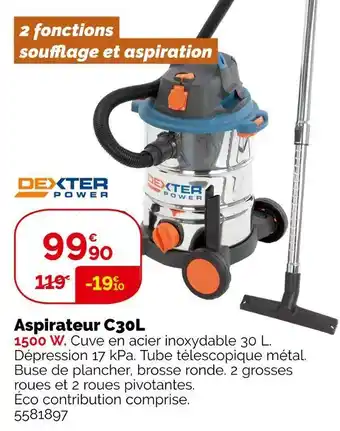 Weldom Dexter power aspirateur c30l offre