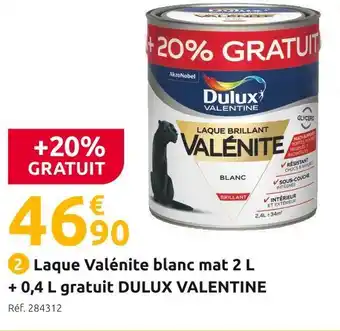 Mr Bricolage Dulux valentine laque valénite blanc mat 2 l + 0,40 l gratuit offre