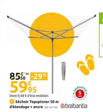 Mr Bricolage Brabantia séchoir topspinner 50 m d’étendage + ancre offre