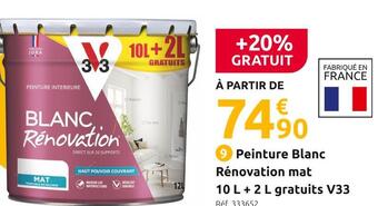 Mr Bricolage V33 peinture blanc rénovation mat 10 l + 2 l gratuits offre