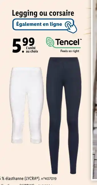 Lidl Legging ou corsaire Également en ligne offre