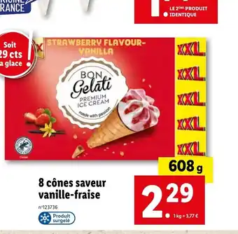 Lidl 8 cônes saveur vanille-fraise offre