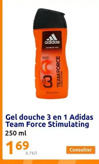 Gel douche 3 en 1 Adidas Team Force Stimulating 250 ml