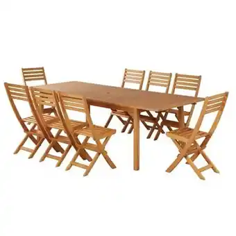 Bricomarché Ensemble repas de jardin sora8 en bois d'eucalyptus 8 places 180-240 cm offre