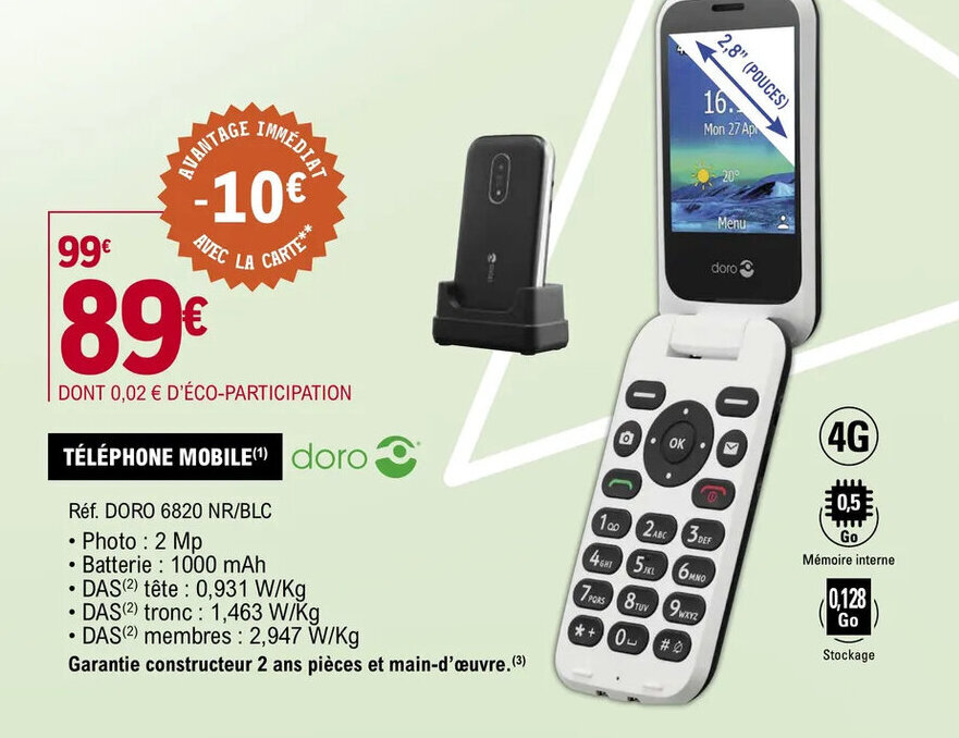 Promo TÉLÉPHONE MOBILE(¹) doro chez E.Leclerc