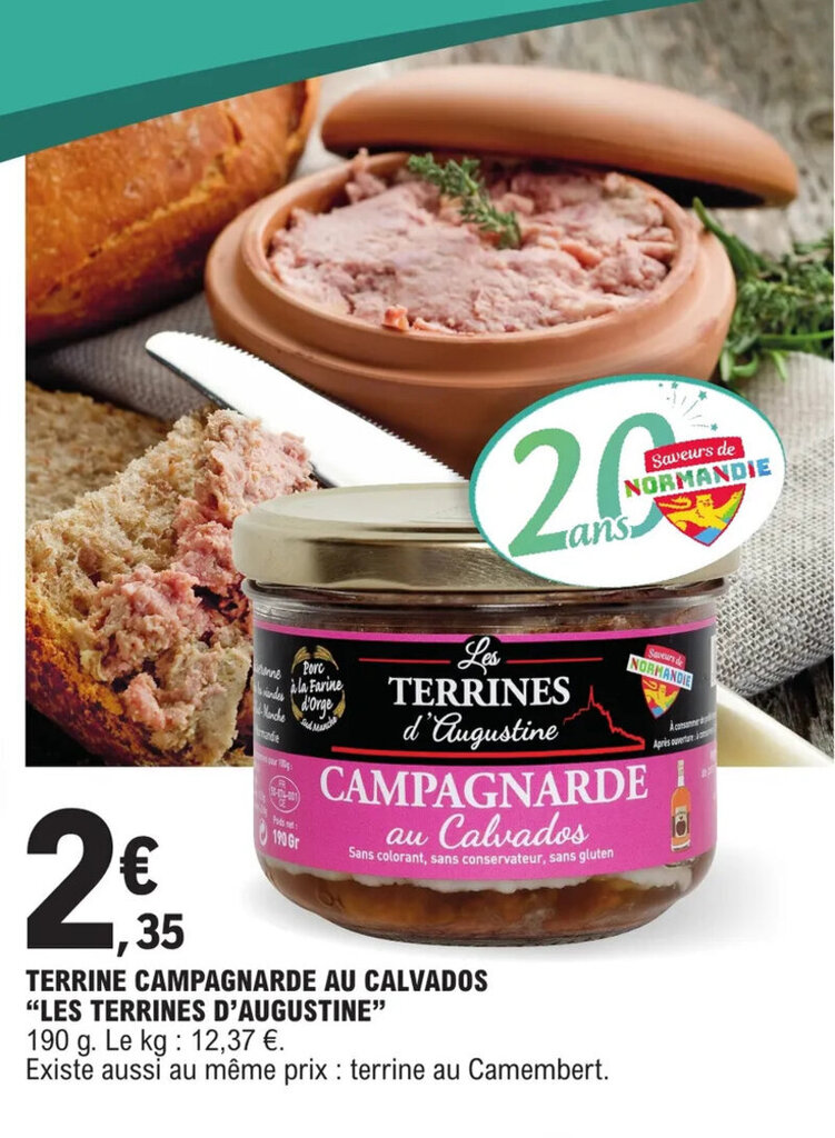 Promo TERRINE CAMPAGNARDE AU CALVADOS "LES TERRINES D'AUGUSTINE" chez E