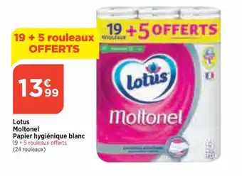 Bi1 Lotus Moltonel Papier hygiénique blanc 19 +5 rouleaux offerts (24 rouleaux) offre