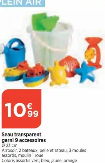 Seau transparent garni 9 accessoires Ø23 cm