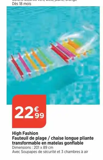 High Fashion Fauteuil de plage / chaise longue pliante transformable en matelas gonflable Dimensions: 201 x 89 cm