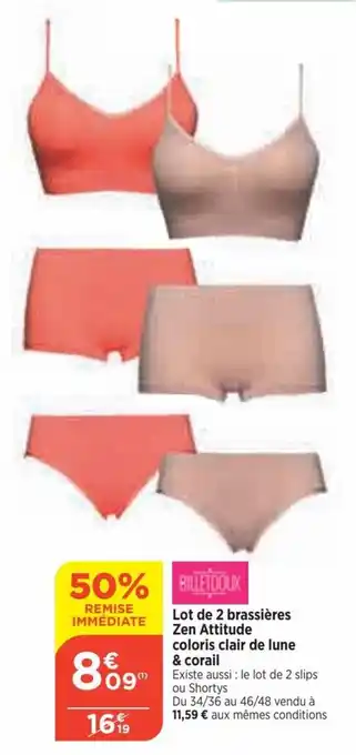 Bi1 Lot de 2 brassières Zen Attitude coloris clair de lune & corail offre