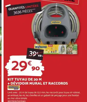 Bricomarché KIT TUYAU DE 20 M + DÉVIDOIR MURAL ET RACCORDS offre