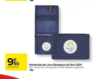 Carrefour Portefeuille des Jeux Olympiques de Paris 2024 Dim.: 13 x 9 x 15 cm. En polyester. 3 volets. Multiples rangements. offre